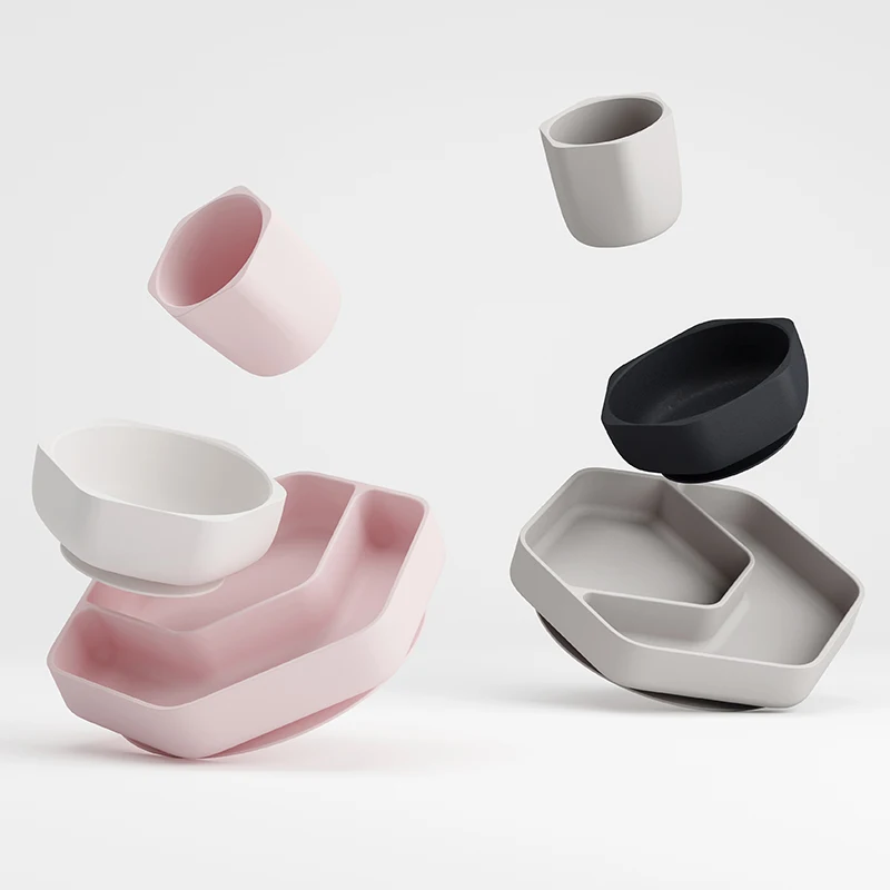 HEORSHE BPA Free Unbreakable Baby Tableware Eating Feeding Set Toddler Infant Dinner Plate Set