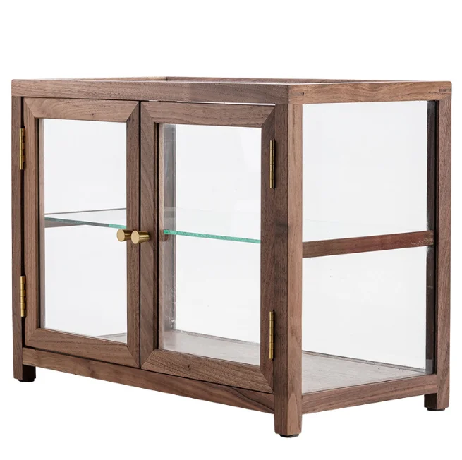 Walnut Wooden Bakery Display Case, solid wood Bakery Display Case desktop small storage cabinet