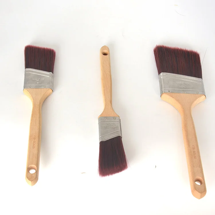 2.5 inch High Quality   Long Wooden Handle  Red PBT Synthetic Tapered Filament Angle Sash Paint Brushes