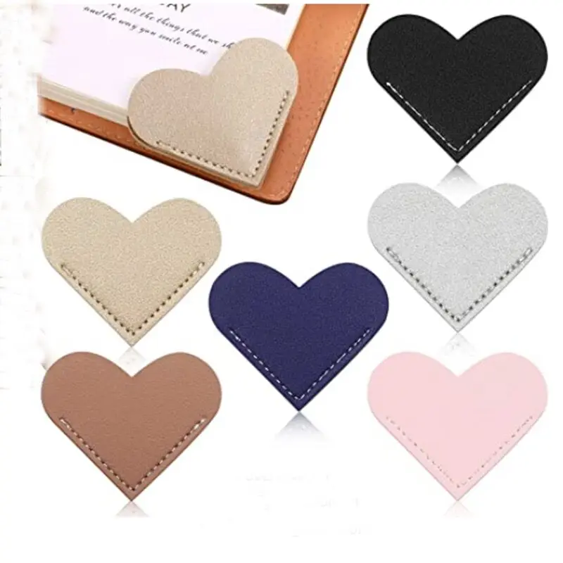 PU Leather Heart Shaped Handmade Bookmark Page Corner Journal Clip for Books Office School