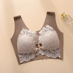 5xl Seamless Bra Big Breasts Show Small Thin Section  Vest Type Anti-sagging Female No Steel Ring Large Size Lace Underwear