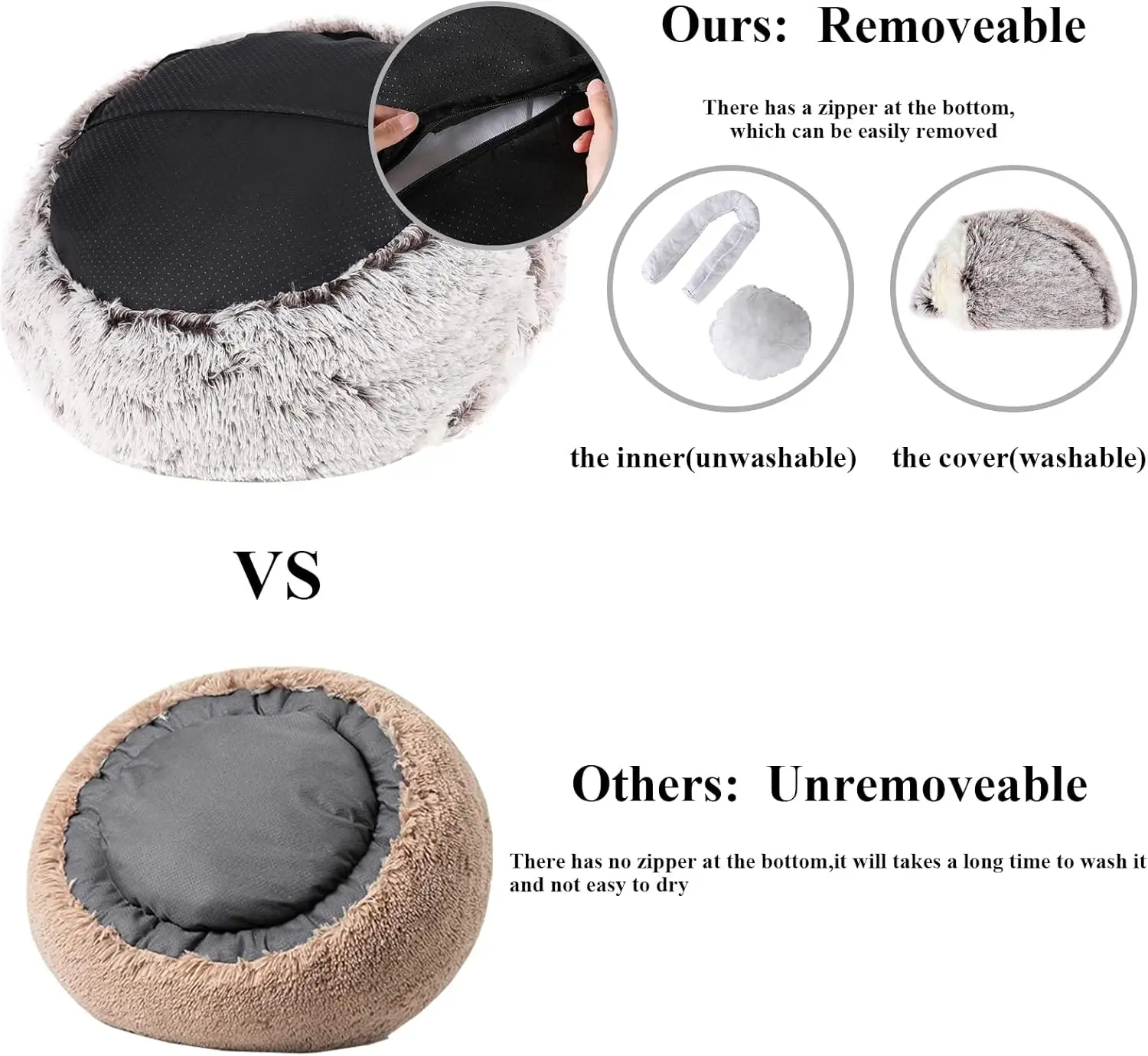 Custom Removable Washable Round Bed for Small Medium Pets Soft  Bed Sofa House Cat Beds