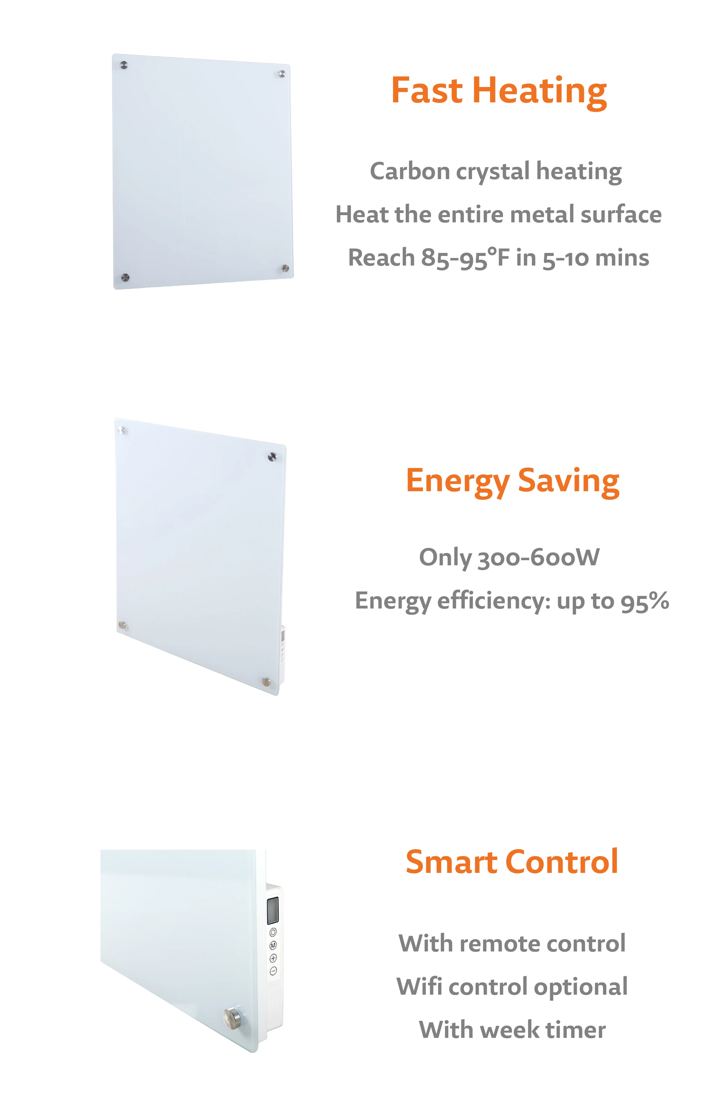 Infared Radiant Carbon Crystal Glass Panel Heater Without Frame