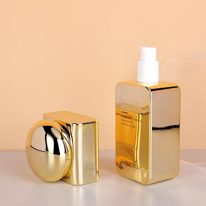 Gold Glass 30g 50g 30ml 100ml 120ml Cosmetic Jar Lotion Pump Sunscreen Cream Oil Durable Cap Sealing Packaging Essential Oils