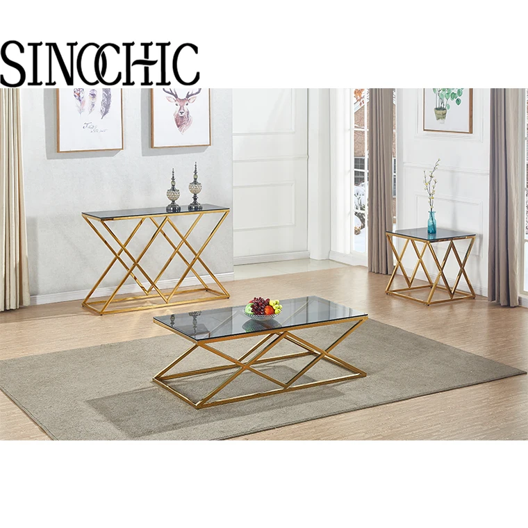 2021 newest modern simple style clear blue black brown glass marble top tea center coffee table