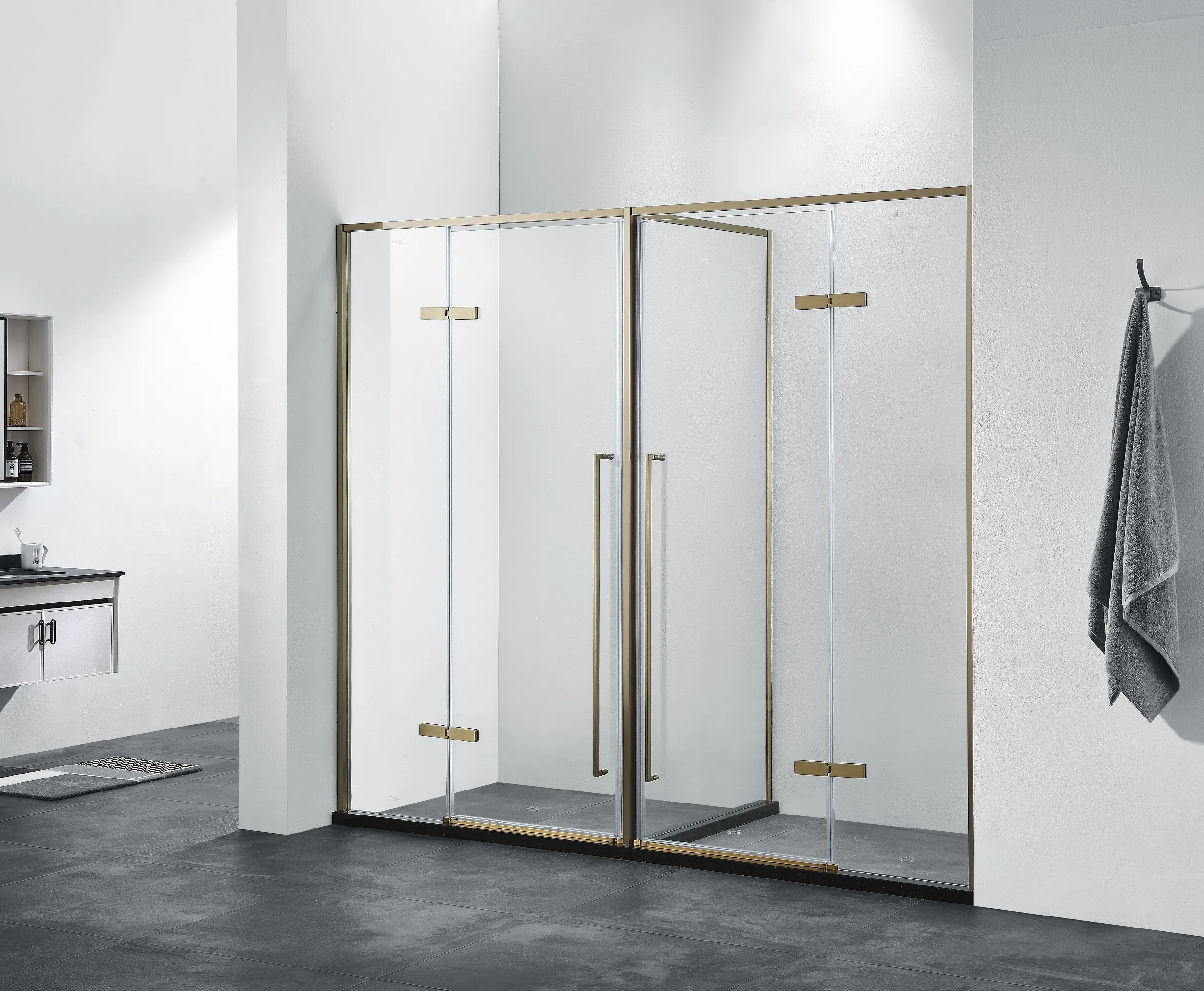 T-shape stainless steel frame hinge tempered glass shower screen shower door