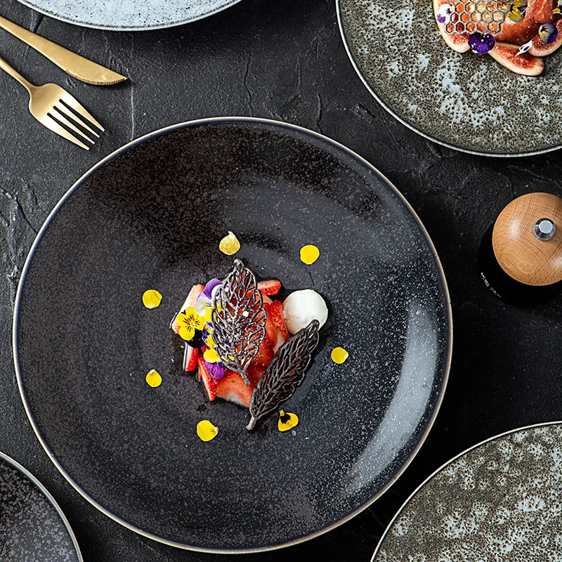 Vintage Retro Kitchen & Tabletop Homeware Ceramics OEM Logo Vajilla Platos Plate Dishes Glaze Shape Plates