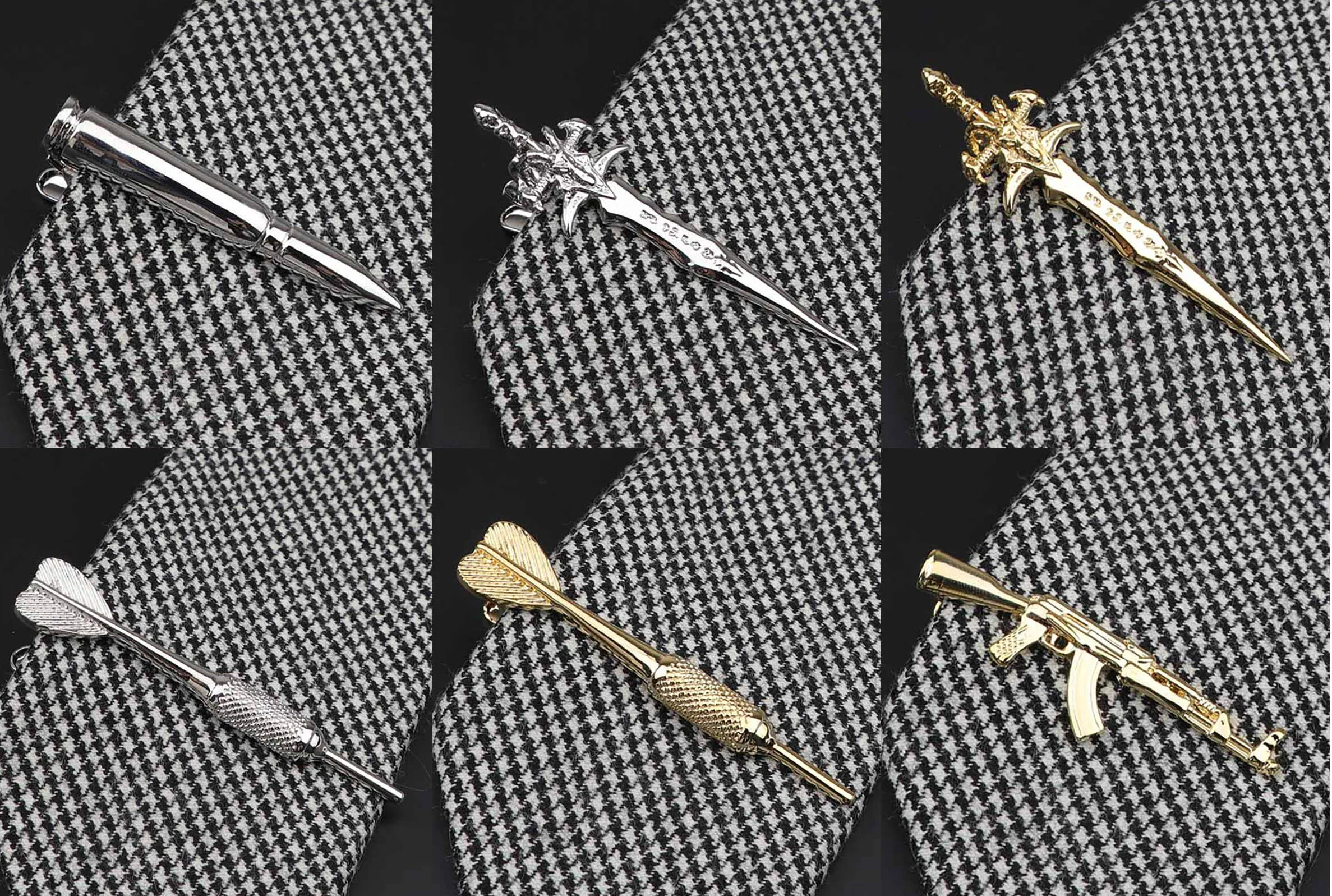 Chrome Stainless Cute Beard Gun Bullet Metal Classy Tie Clip for Men Necktie Clips Pin For Mens Gift