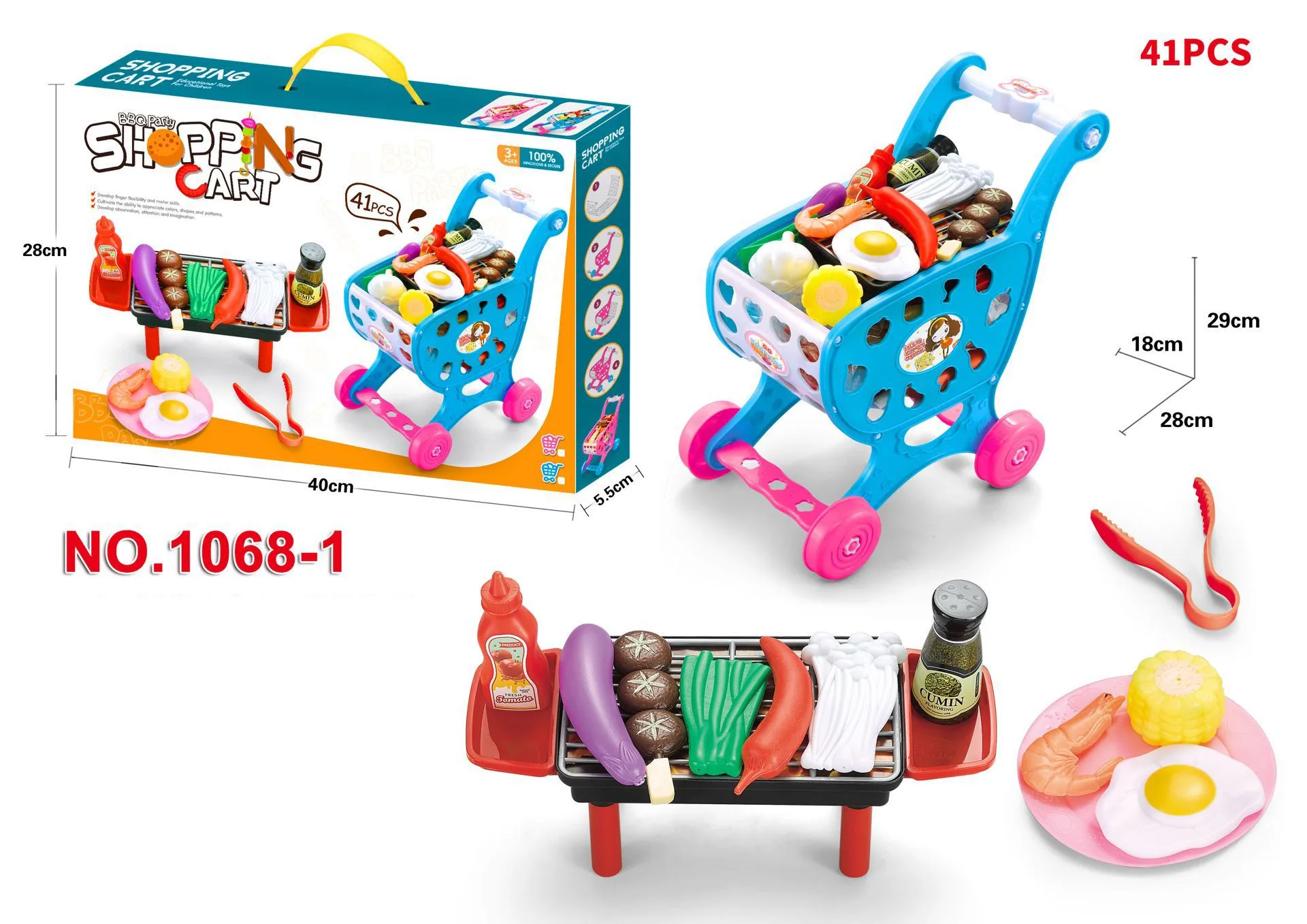 Children shopping cart Barbecue food toys Boys and girls supermarket set