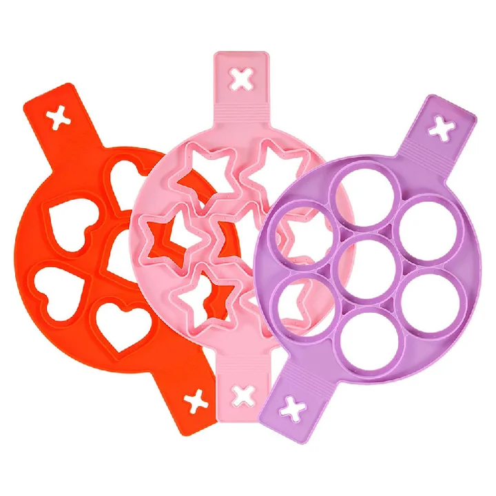 Food Grade Silicone Omelet and Pancake Mold Heart-Shaped Star Seven-Hole Design Porous Baking Tool for Omelets and Pancakes