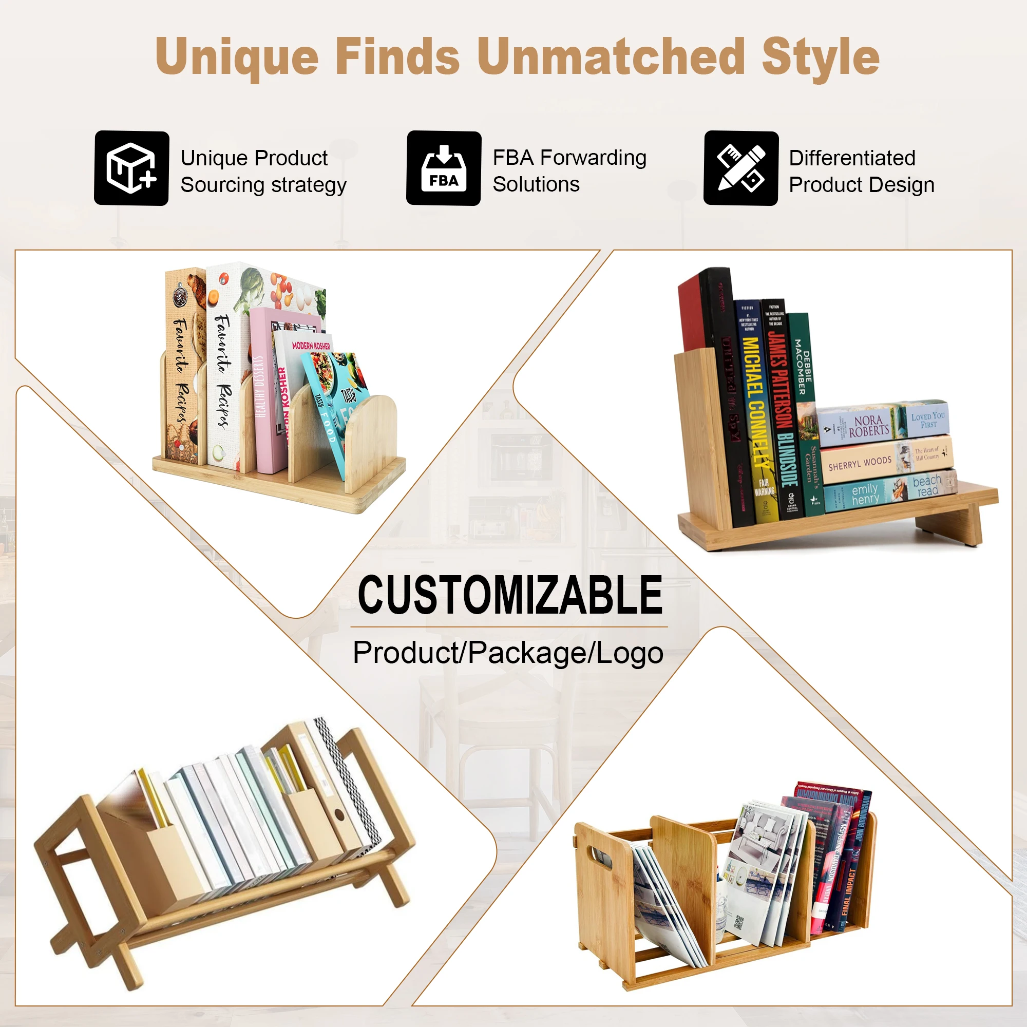 Multifunctional unique 4 tier bamboo bookshelf storage display rack to maximize vertical space cool tree shape shelf organizer