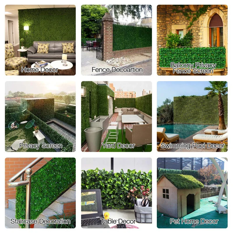 Artificial Greenery Topiary Hedges Panels Plastic Faux Shrubs Fence for Wall Backdrop Decor