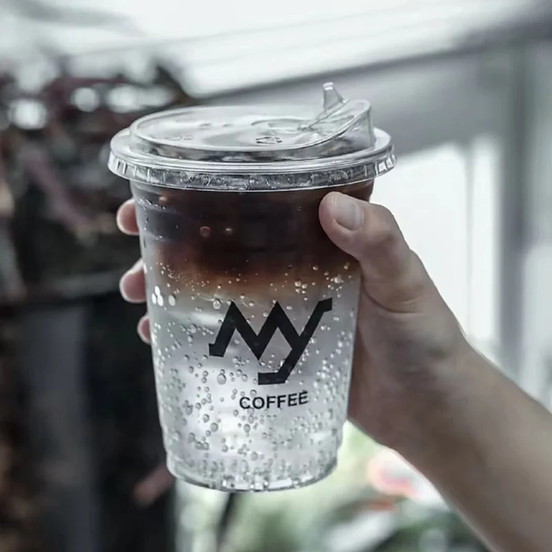 Custom Logo Takeaway PET Material Plastic Cold Coffee Cups Bubble Boba Disposable Transparent Plastic Juice Cups