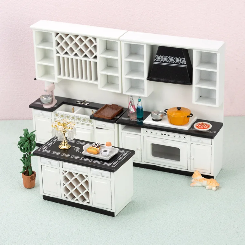 1:12 Dollhouse Miniature  kitchen Furniture Mini cooking table and kitchen table Cabinet (one set= 3 items)