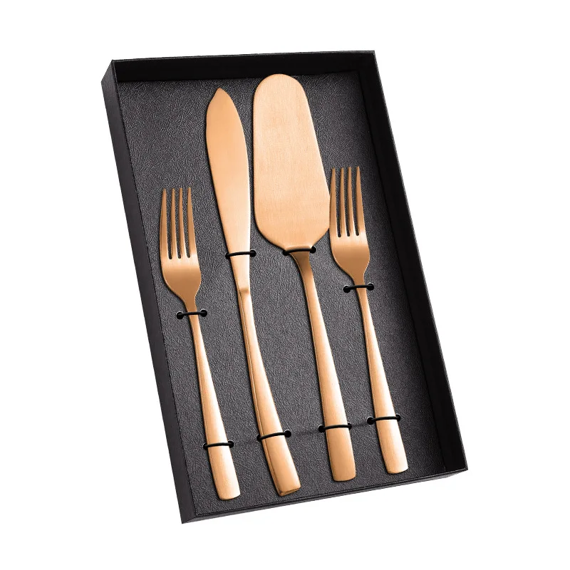 WONDERFUL 4Pcs Stainless Steel Wedding Presents Cake Cutting Spatulas and Pie Server Gold Knife and Server set with Forks