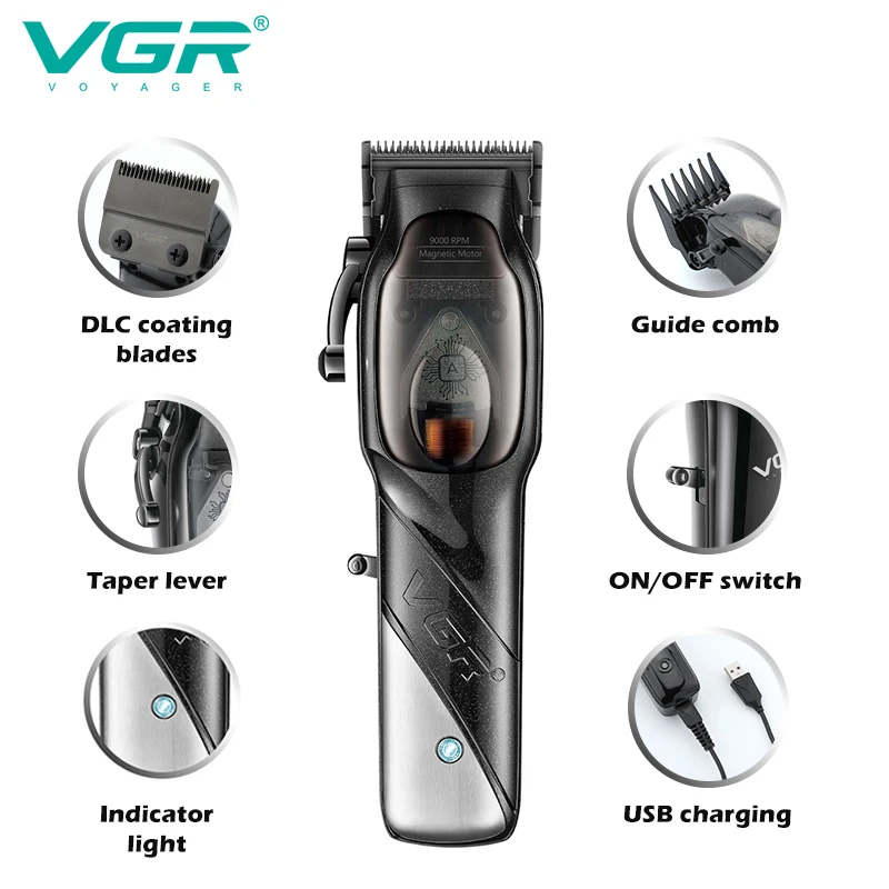 VGR-002 Salon Hair Cut Machine Cordless Rechargeable Professional Hair Clipper For Men