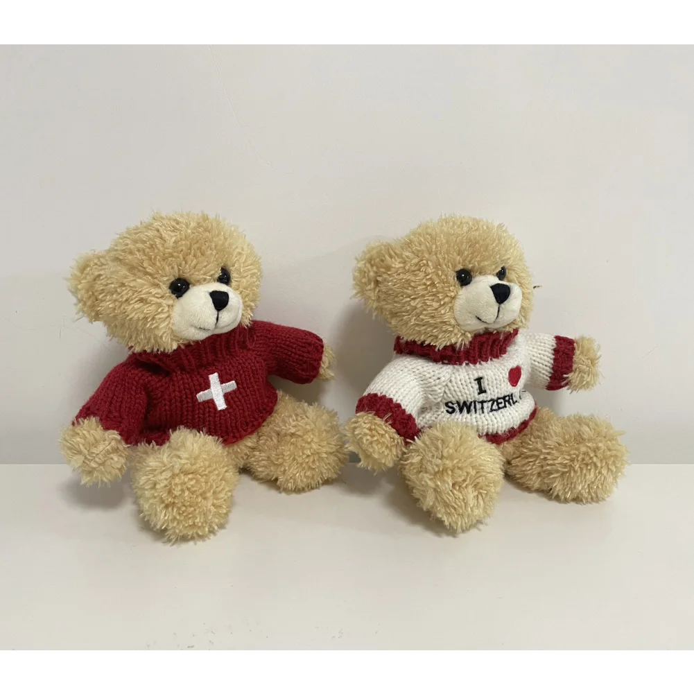 Customized sublimated logo plush teddy bear with red t shirt stuffed cartoon sitting bear with T-shirt Plush dolls kids Gift
