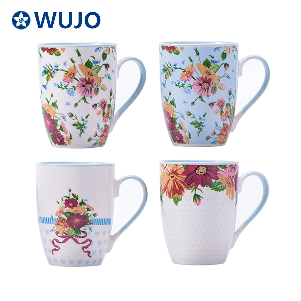 European Custom Decal Ceramic Cup Mug 11oz Blue China Ceramic Coffee Mug