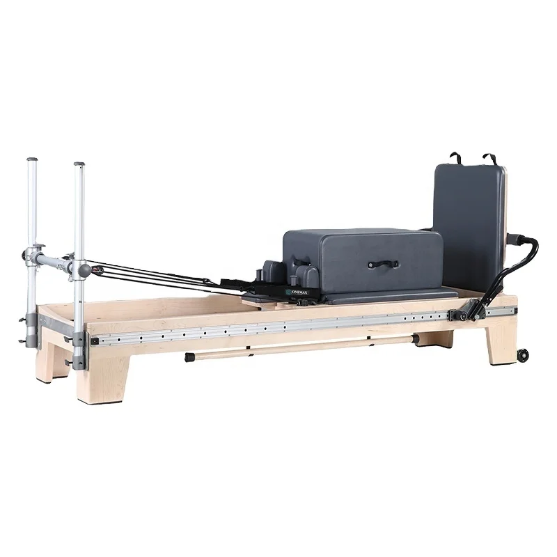 ONEMAX White maple wood pilates reformer with infinite footbar PU Leather gym fitness equipment
