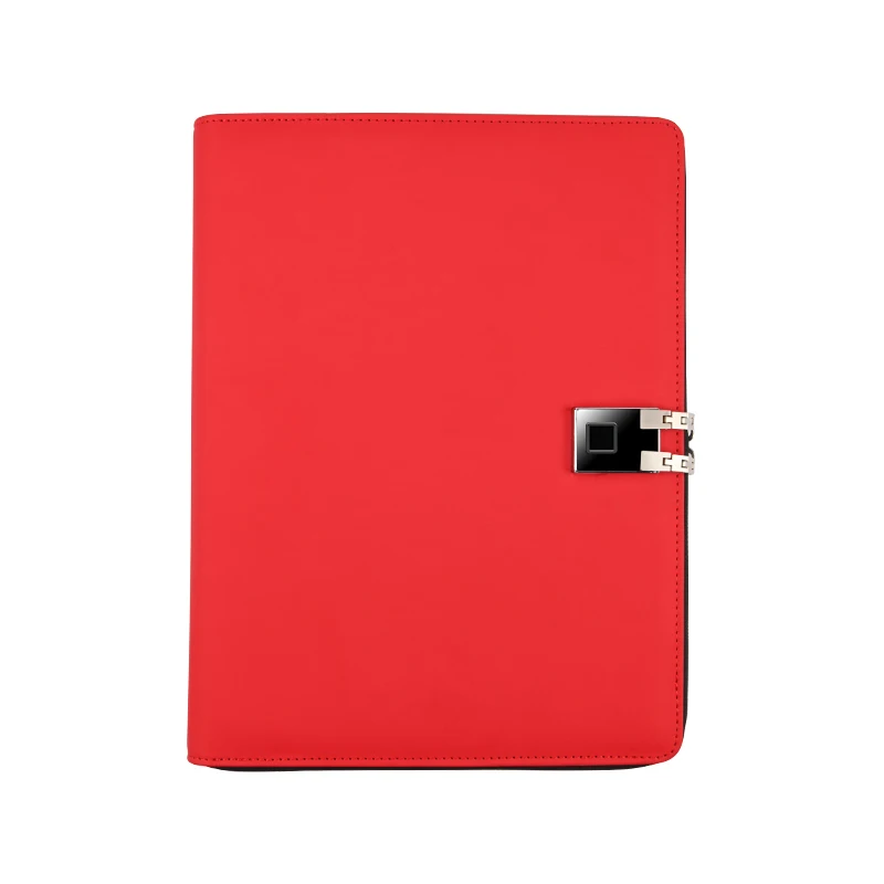 OEM Confidential PU leather portfolio with finger print lock zipper design business office A4 size document file organizer