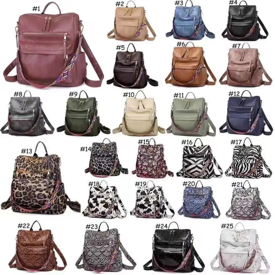 HOT SELLING Custom Fashion PU Leather Black Ladies Bags Girls Back Pack Bag Large Capacity Woman Backpack with Strap