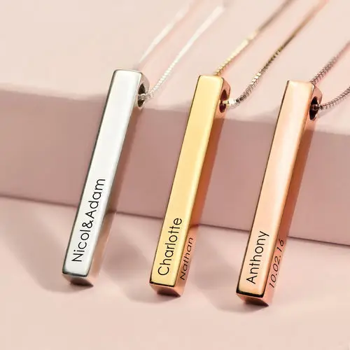 Hot Sale Jewelry S925 Custom Nameplate Simple Cuboid Necklace for Couple Gift and Anniversary Gift