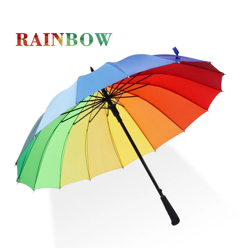 Rainbow Colorful 16K Windproof Golf Umbrella Long Handle Women Automatic Opening Custom Logo Light Weight Rain Guarda Chuva
