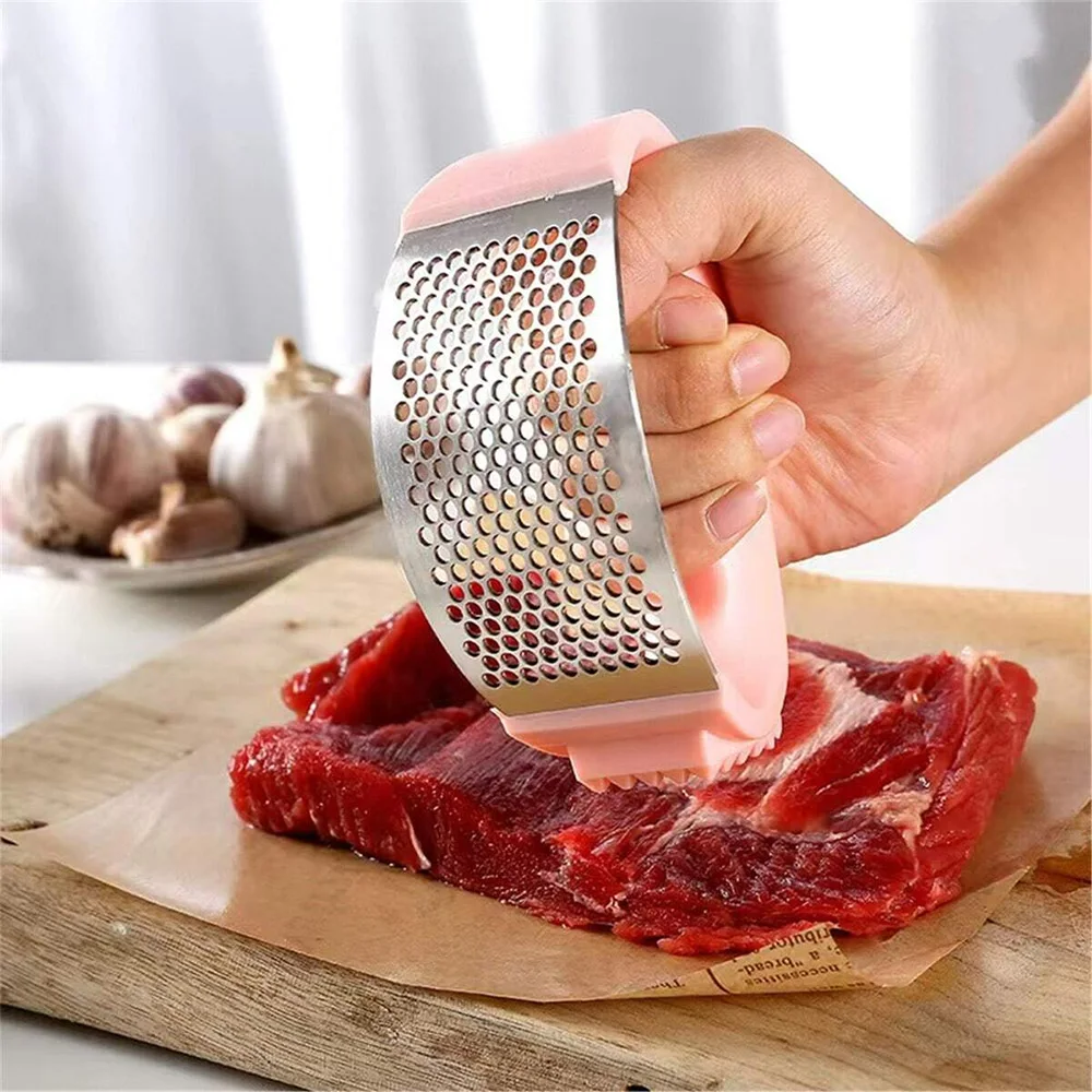304 Stainless Steel Garlic Press 2-in-1 Garlic Masher And Meat Tenderizer Kitchen Cooking Tool Set
