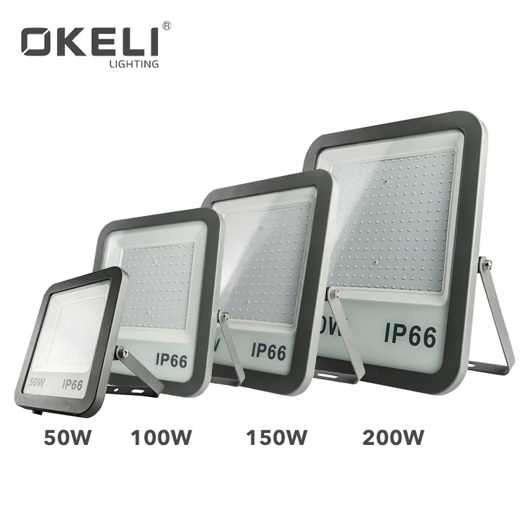 OKELI High Bright Outdoor Ip66 Waterproof Aluminum 50W 100W 150W 200W Led Floodlight