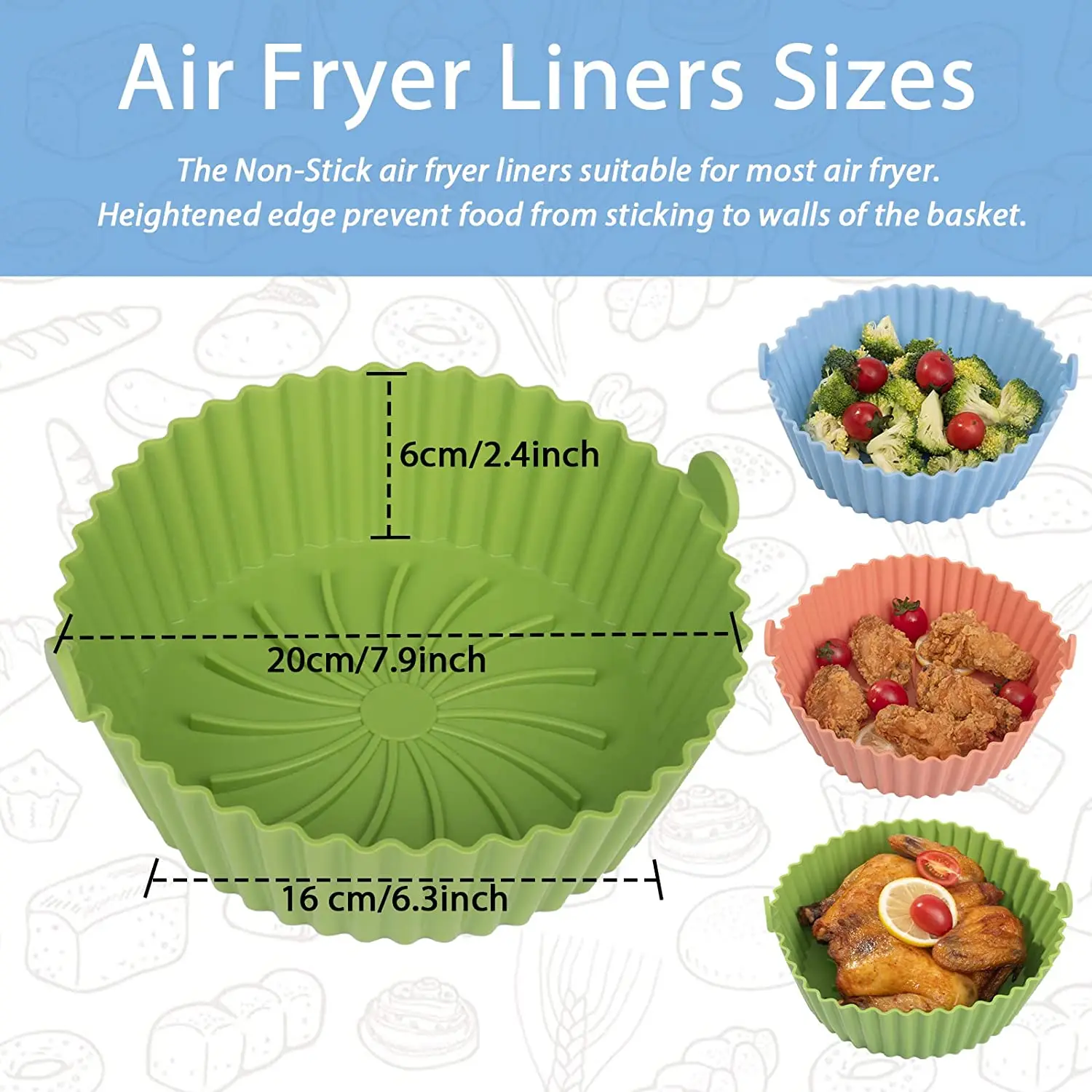 Reusable Non-stick Air Fryer Silicone Liners Compatible with Air Fryer Basket Accessories
