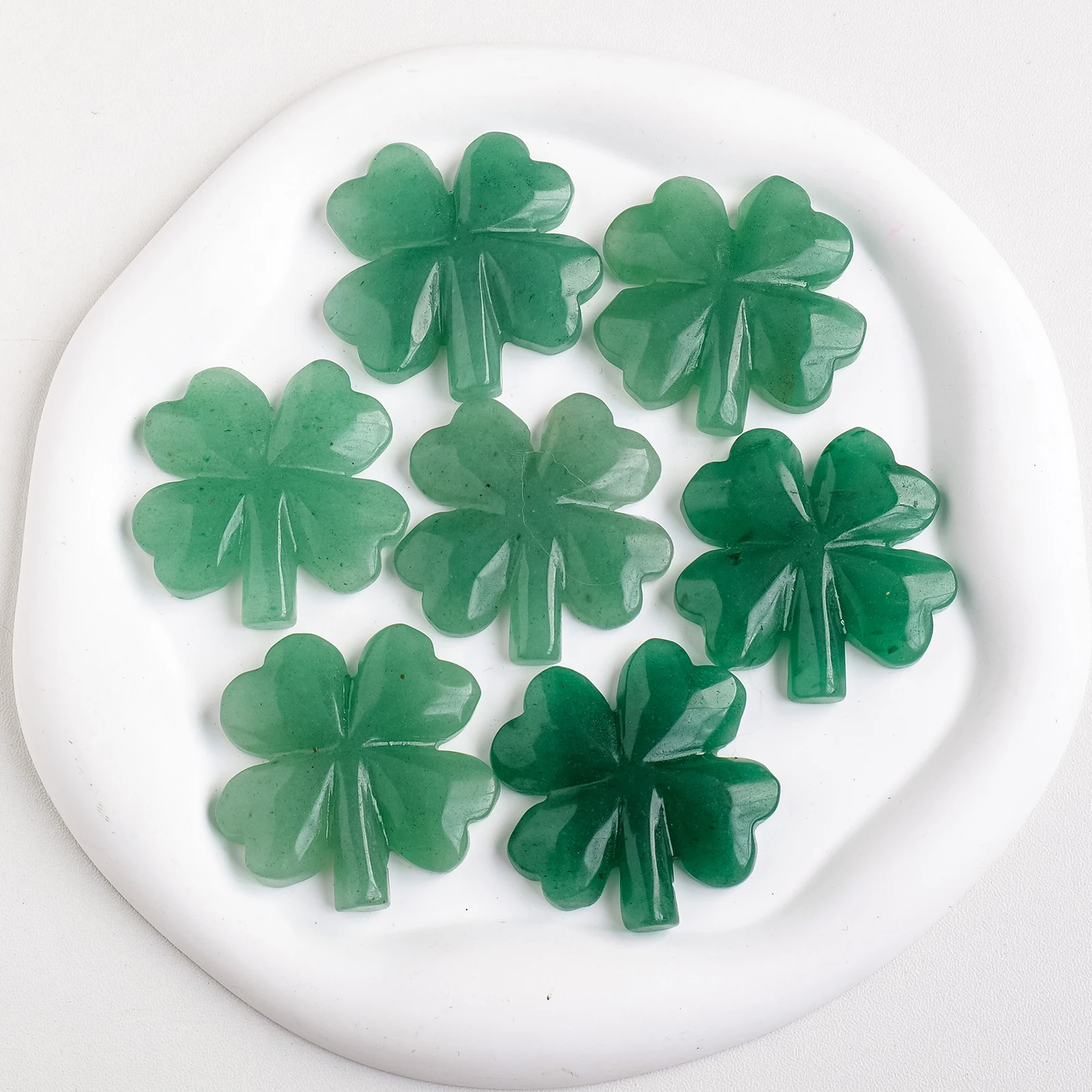 Wholesale Natural  Carved Gemstone Crystal Leaf Polished Crystal  Aventurine  Four Leaf Clover Home Decoration