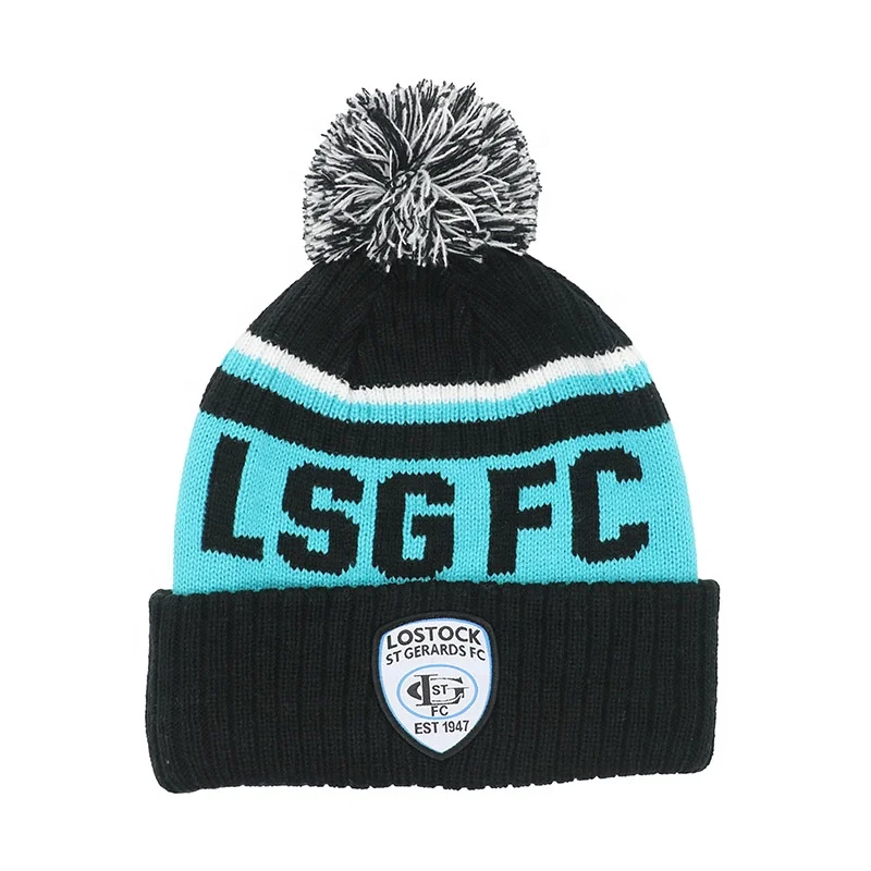 Custom High Quality Fleece Lined Pom Pom Beanie Winter Hat Thickening Fleece Lined Knit Beanie