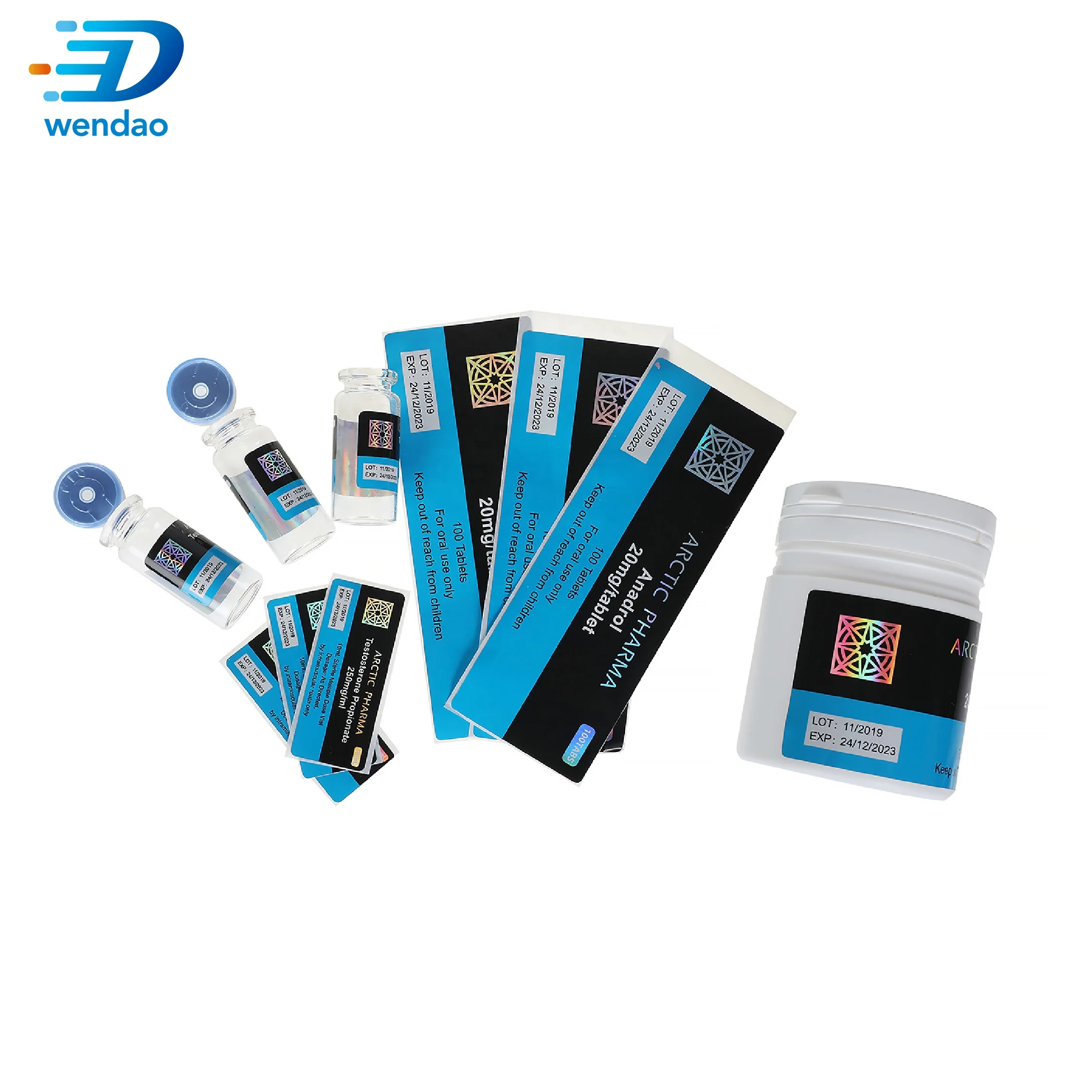 dragon pharma lab brand custom printed hologram pill bottle custom label