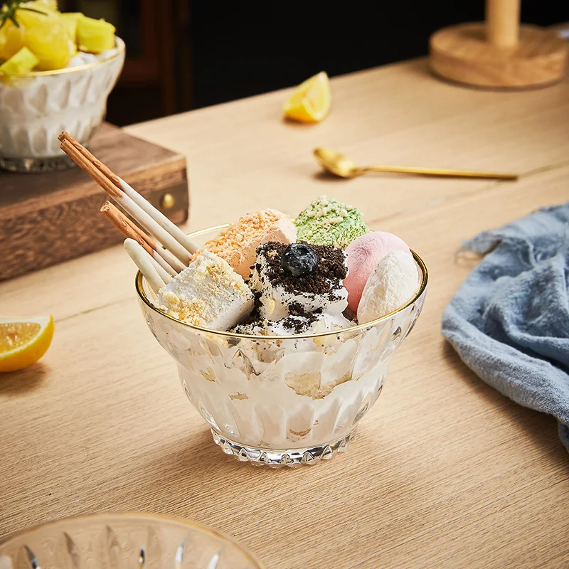 Hot selling lead-free glass dessert cups ice cream glass bowl custom fruit bowl