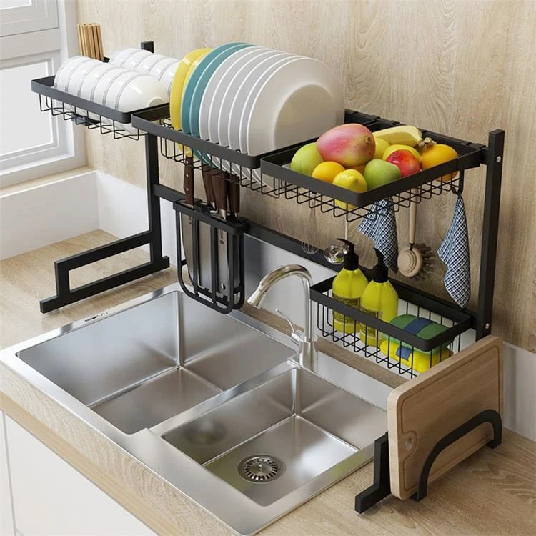  New Products Kitchen Standing Over The Sink Storage Organizer Two Tiers Iron Of Dish Drainer Drying