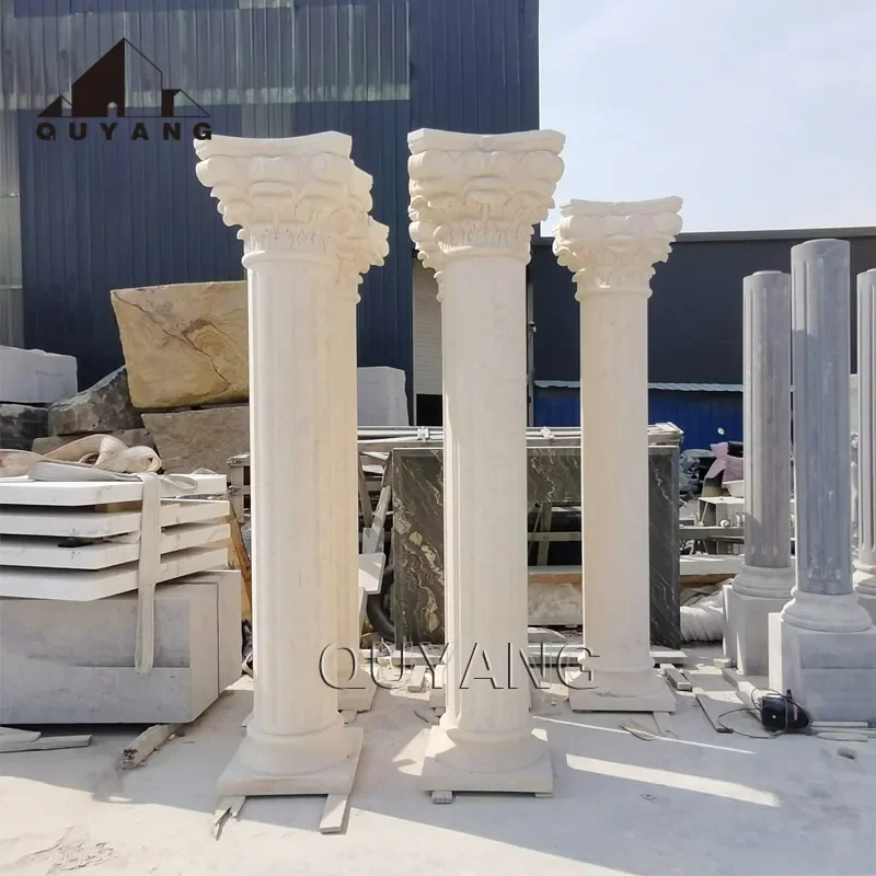 European Style Building Outdoor Decorative Porch Column Marble Stone Roman Pillar Design for house