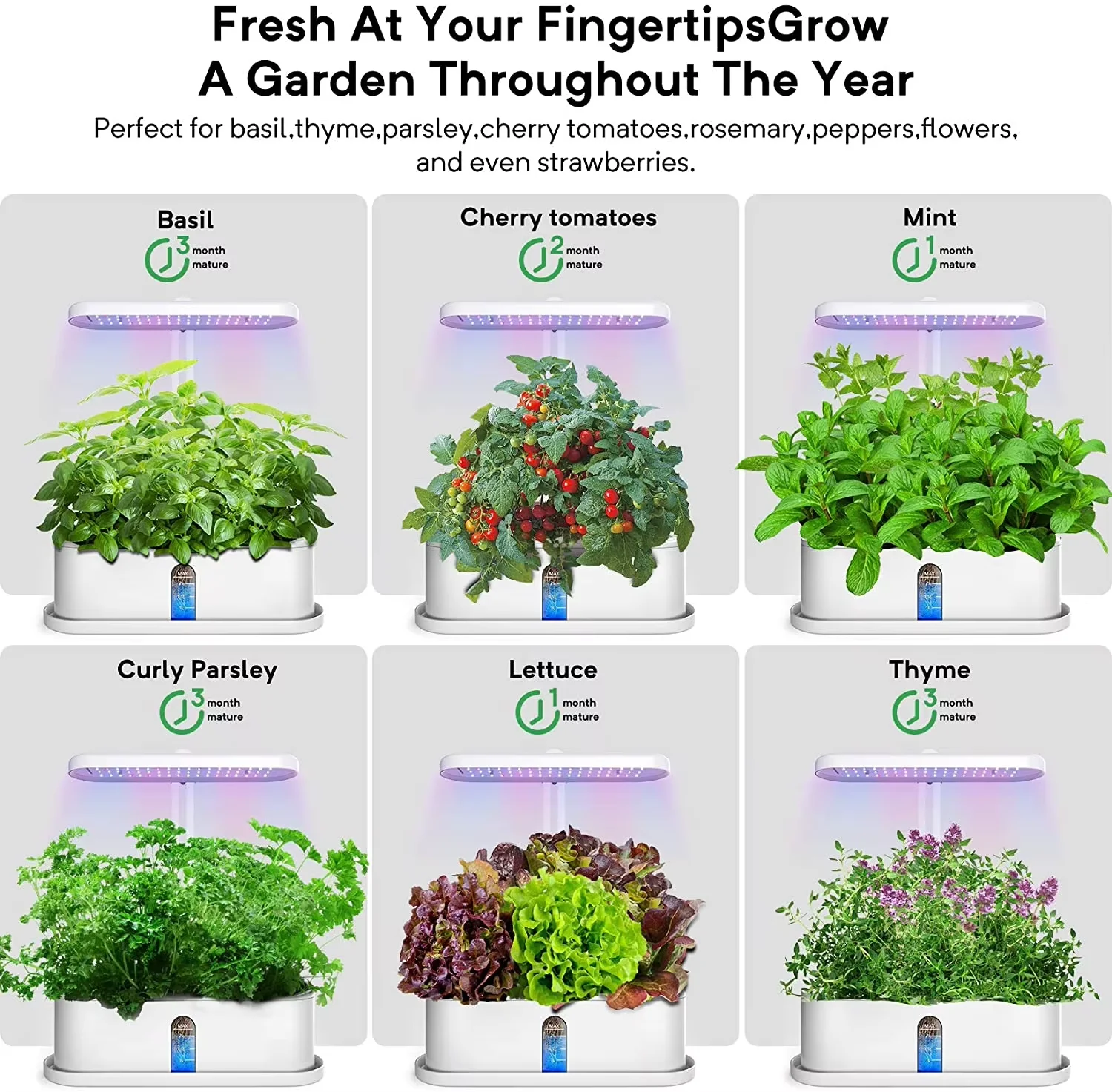 Garden Supplies Indoor Smart Flower Pots Planters Vegetable Pots Plants Pot Full spectrum plant seed LED growth light Timing 16H