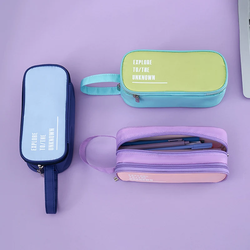 New Arrivals portable large-capacity pencil case Double-layer zipper student stationery storage bag multi-functional pencil bag
