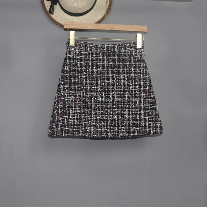 
New Autumn Women Skirt Lady Tweed Wrap Skirts Plaid Ladies Short Skirts 