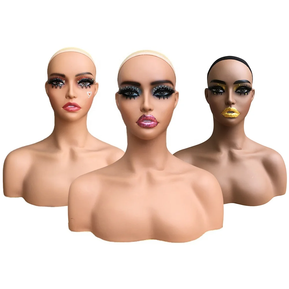 high quality wig display realistic make up african american black female wholesale mannequin head with big lips and shoulder
