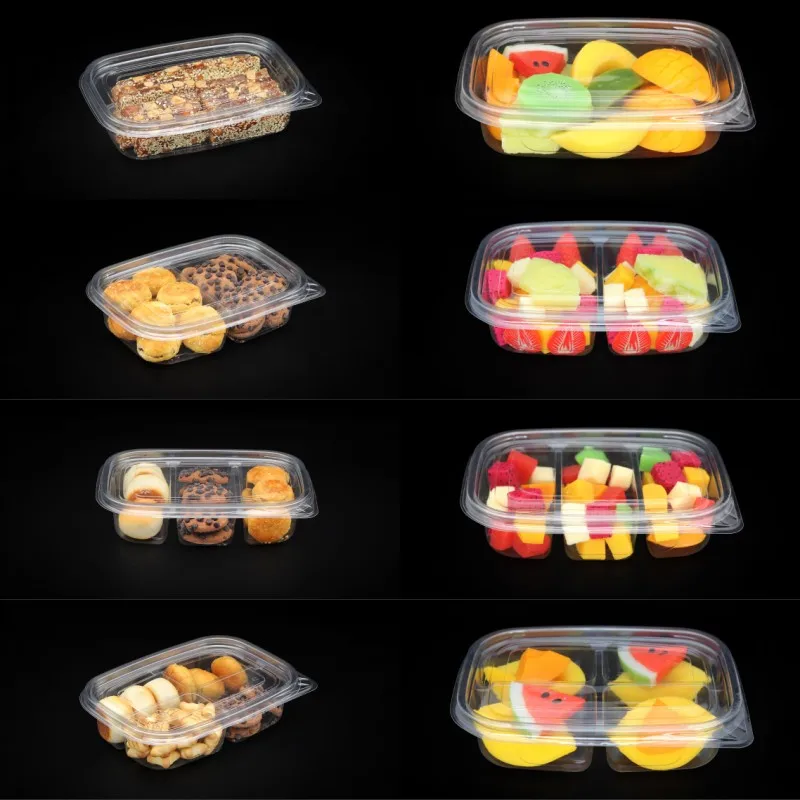Factory disposable takeaway rectangle rpet deli box fruit salad plastic clear packaging fresh cut fruit container with lid