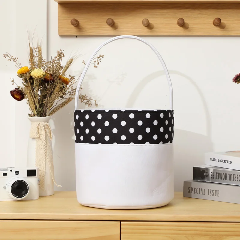 Mongram Trick Or Treat Candy Bag Custom Kids Gift Embroidery Fabric Polka Dot Halloween Buckets