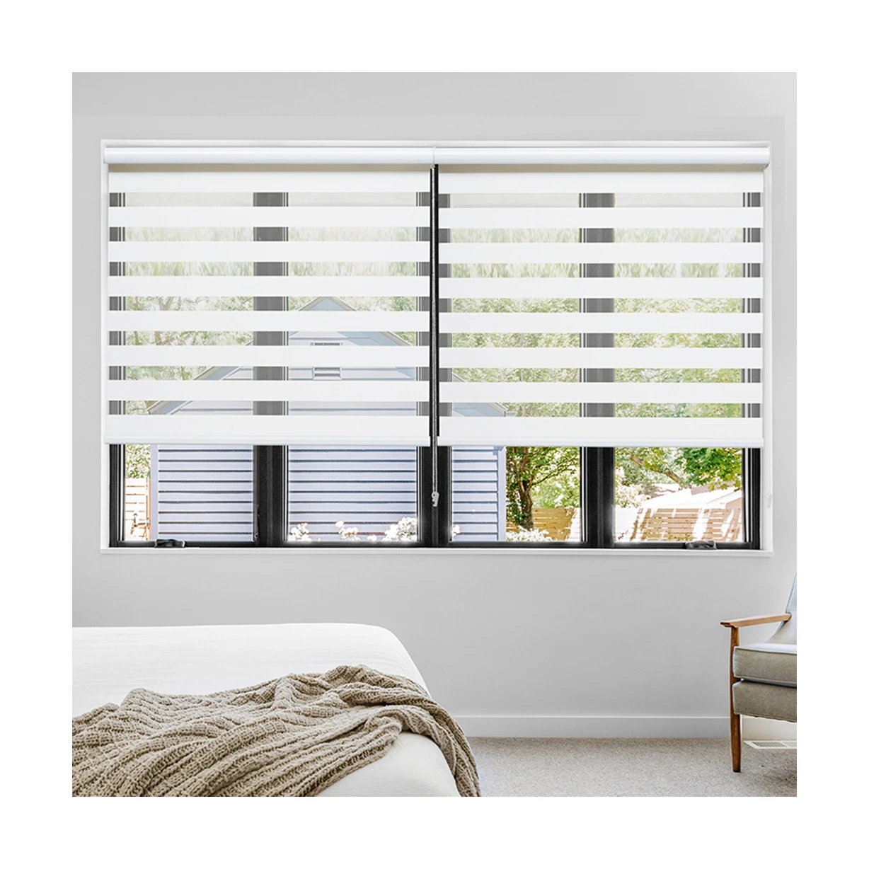 High Quality Wholesale Waterproof Dual Fabric Layer Cordless Zebra Blinds For Room Dackening