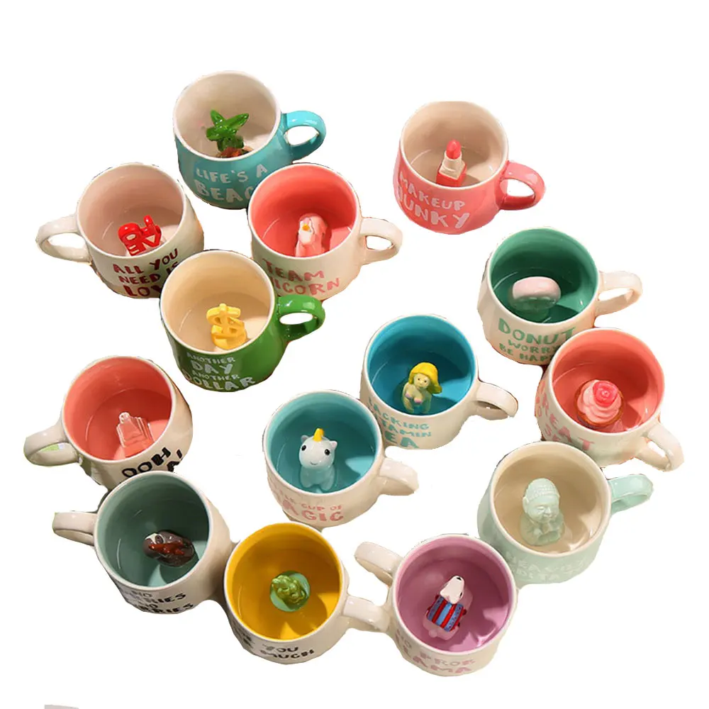 Mug Coffee Water Cup Animal Plant Decoration Inside Ceramic Creative Gift Carton Three-dimensional Cute Tazas Minimalist 3D Mugs