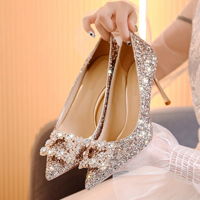 OXGIFT Wholesale Rhinestone Sequins women high heels shoes for ladies 2022