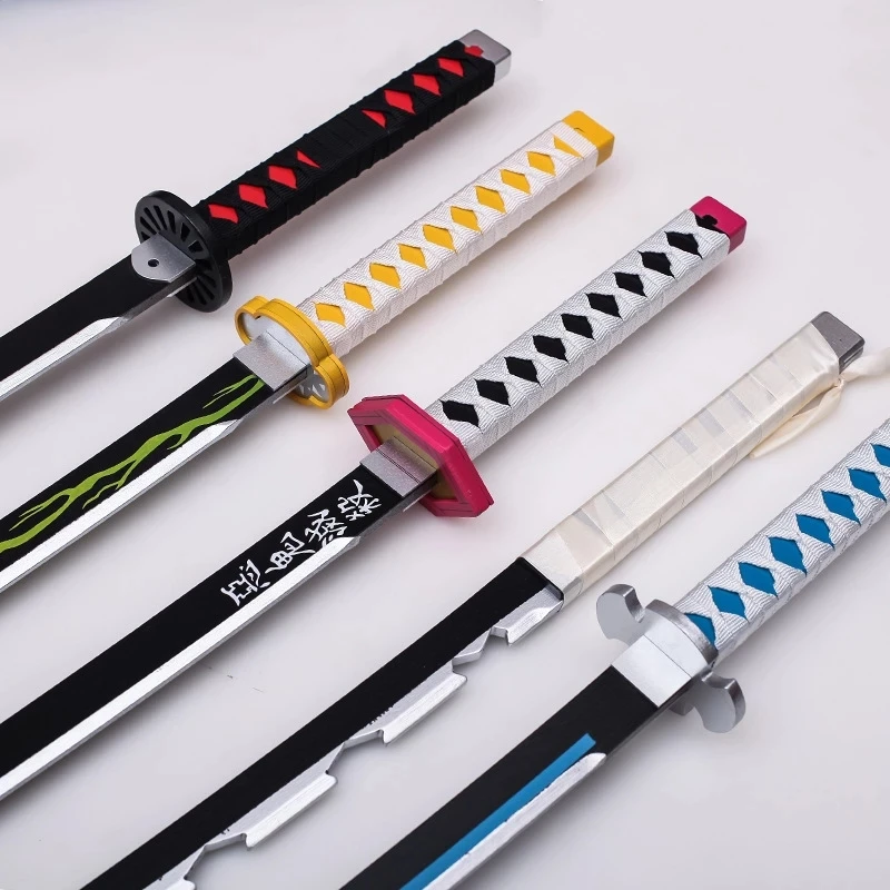 26CM-104CM Demon Slayer Bamboo Sword Kamado Tanjirou Katana Anime Cosplay Ninja Blade Prop Wooden Weapon Model Samurai Use Decor