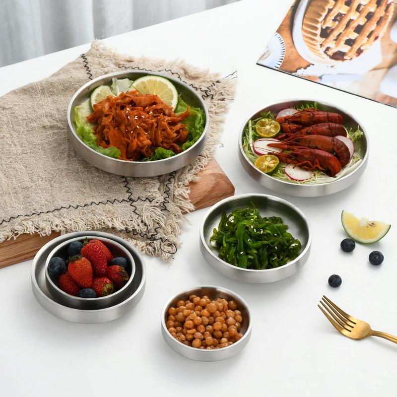 Good quality modern style serving food soy sauce soup double wall 304 stainless steel dish