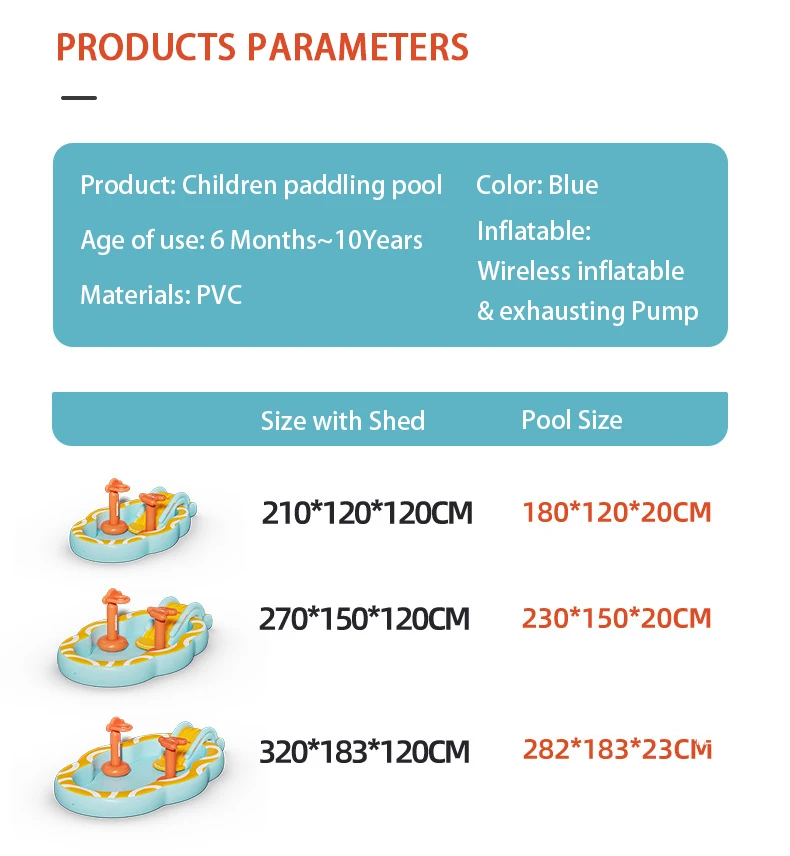 120-320cm  adults  inflatable water slide sea pool with outdoor cover and pool toys inflatable