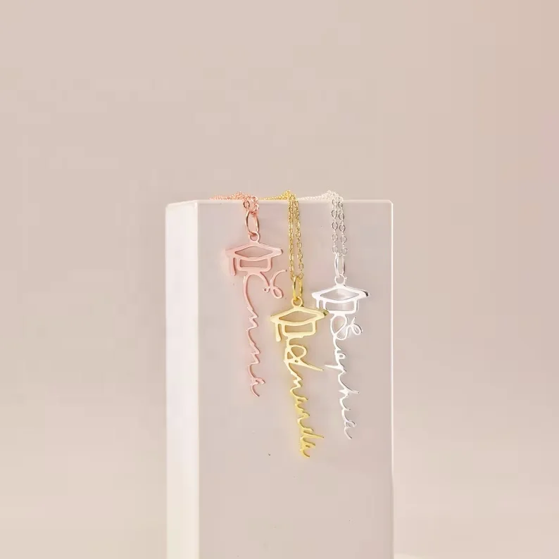 MECYLIFE Graduation Bachelor Cap Custom Name Personalized Necklace for Her Grad Jewelry for Girl  Class of 2024