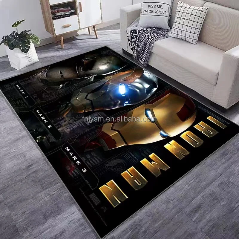 Iron Man cartoon carpet Boy bedroom Large area living room fully made bed side carpet Marvel carpet
